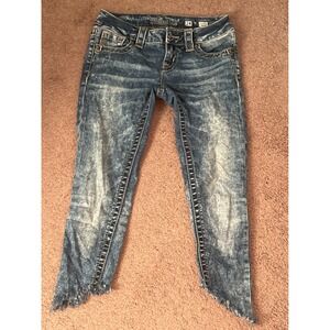Miss Me Jeans Womens Size 24 Signature Skinny Frayed‎ Hem Acid Wash Denim